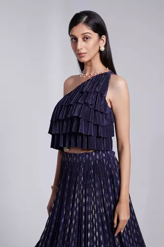 One Shoulder Crop Top With Pleated Skirt