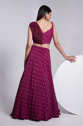 Sleeveless Embroidered Blouse With Dupatta On One Side Of The Shoulder