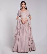 Hand Embroidered Blouse With Two Layer Crush Sleeve.