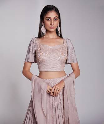 Hand Embroidered Blouse With Two Layer Crush Sleeve. 3