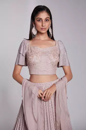 Hand Embroidered Blouse With Two Layer Crush Sleeve.