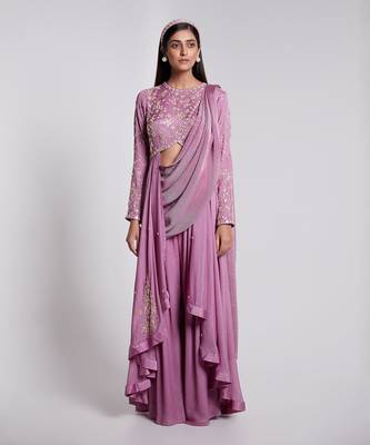 Beautifully Hand Crafted Pant Saree Set Having Pre Pleated Crush Pallu. 3