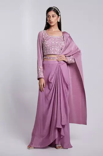 Beautifully Hand Crafted Skirt Saree Set Having Pre Pleated Crush Pallu.