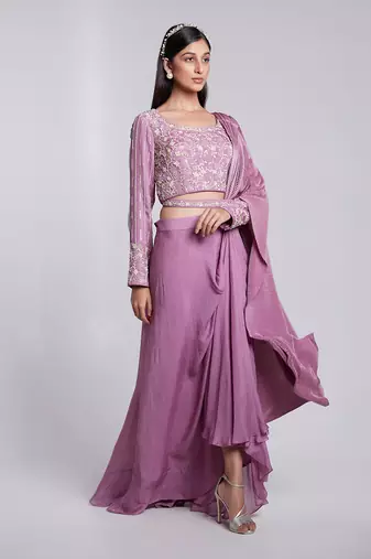 Beautifully Hand Crafted Skirt Saree Set Having Pre Pleated Crush Pallu.