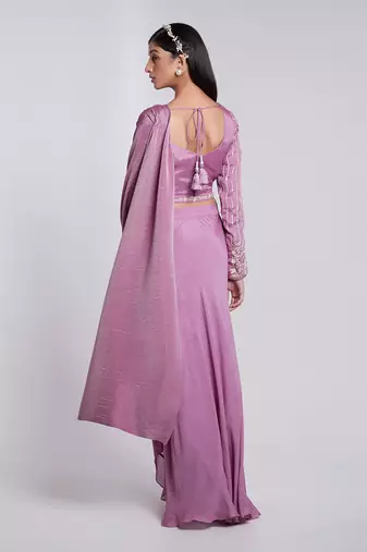 Beautifully Hand Crafted Skirt Saree Set Having Pre Pleated Crush Pallu.