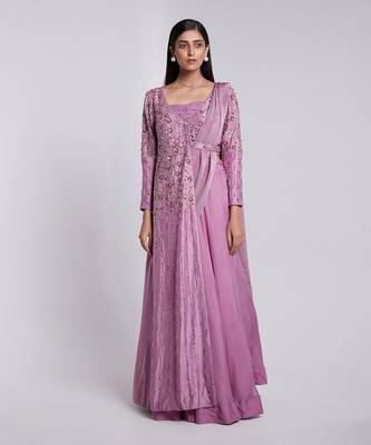 Pre Draped Saree Lehenga Set. It Has A Jacket Blouse. 1