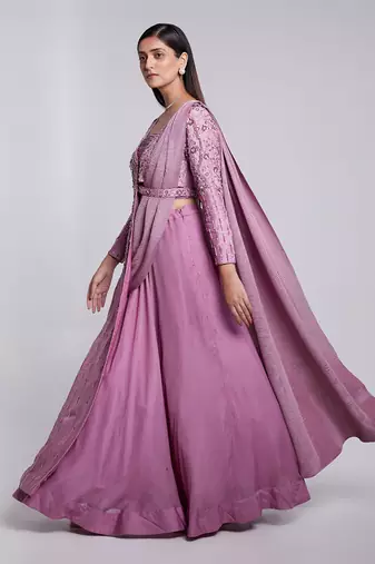 Pre Draped Saree Lehenga Set. It Has A Jacket Blouse.