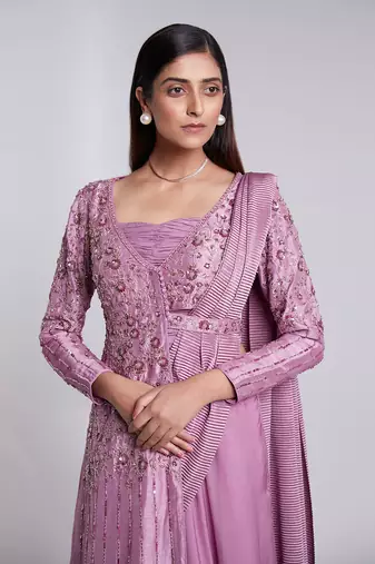 Pre Draped Saree Lehenga Set. It Has A Jacket Blouse.