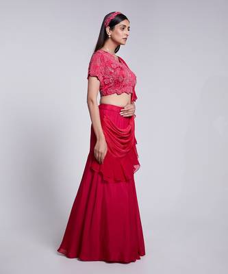 Beautifully Hand Embroidered Blouse Paired With A Fish Cut Skirt. 2