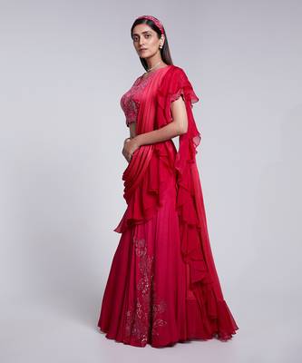 Beautifully Hand Embroidered Blouse Paired With A Fish Cut Skirt. 3