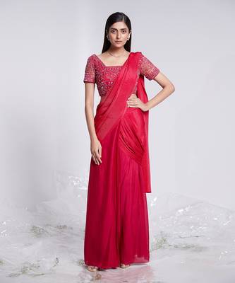 Pre Draped Saree With Crush Pallu 1