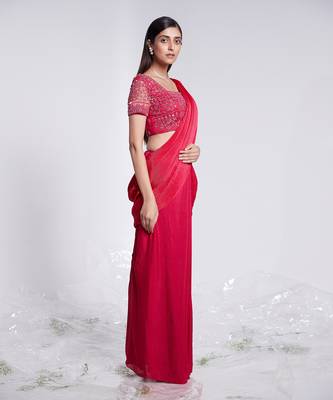 Pre Draped Saree With Crush Pallu 2