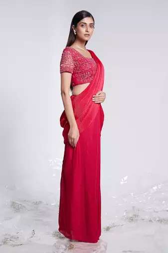 Pre Draped Saree With Crush Pallu