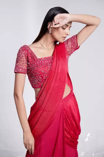 Pre Draped Saree With Crush Pallu