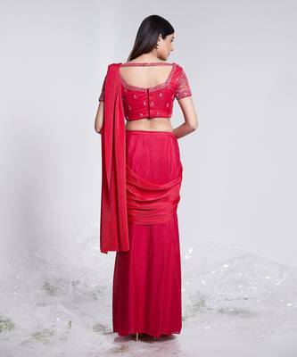 Pre Draped Saree With Crush Pallu 4