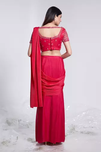 Pre Draped Saree With Crush Pallu