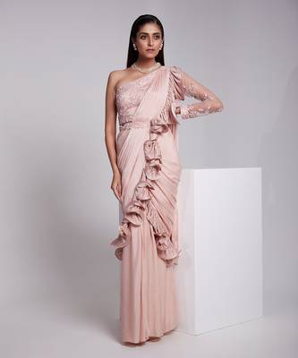 The Saree Is Pre Draped With A Seperate Embroidered Belt. 1