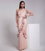 The Saree Is Pre Draped With A Seperate Embroidered Belt.