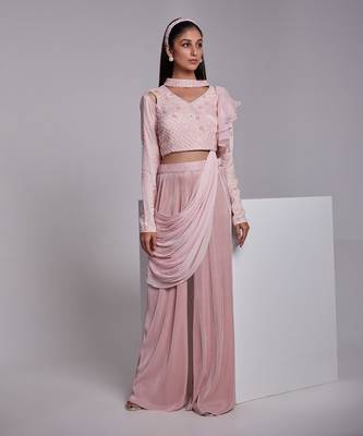 A Flawless Pant Saree Set With Ruffle Details On The Pallu 1