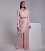 A Flawless Pant Saree Set With Ruffle Details On The Pallu