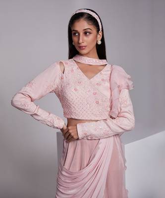 A Flawless Pant Saree Set With Ruffle Details On The Pallu 2