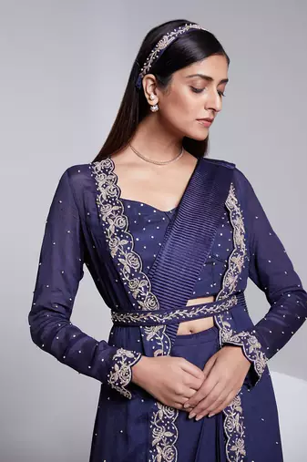 Flawless Predraped Saree With Hand Crafted Buti Bustier