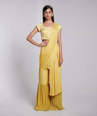 Flawless Pant Saree With Embriodered Blouse. 1