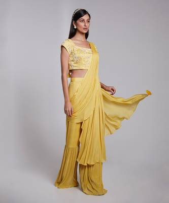 Flawless Pant Saree With Embriodered Blouse. 2