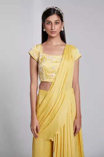 Flawless Pant Saree With Embriodered Blouse.