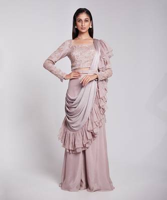 A Very Unique And Chic Pant Saree With A Stunning Drape Style 1