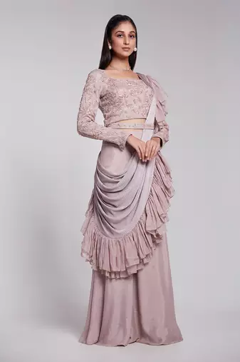 A Very Unique And Chic Pant Saree With A Stunning Drape Style