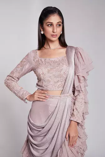 A Very Unique And Chic Pant Saree With A Stunning Drape Style