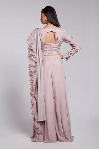 A Very Unique And Chic Pant Saree With A Stunning Drape Style
