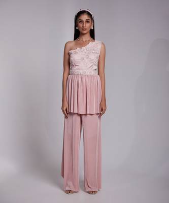 One Shoulder Peplum Top Set With Peek-A-Boo On One Side Of The Waist 1