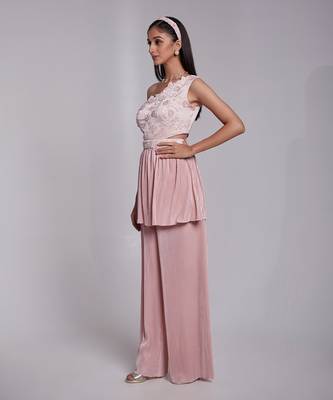 One Shoulder Peplum Top Set With Peek-A-Boo On One Side Of The Waist 2