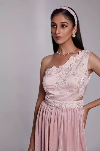 One Shoulder Peplum Top Set With Peek-A-Boo On One Side Of The Waist