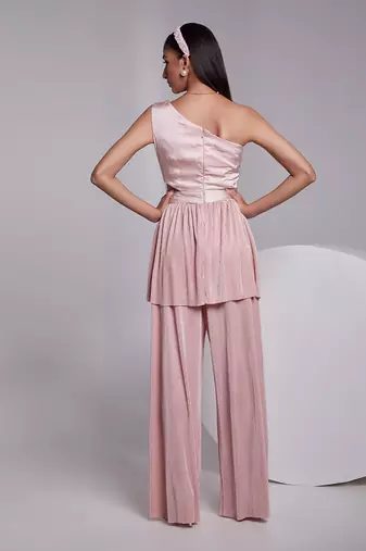 One Shoulder Peplum Top Set With Peek-A-Boo On One Side Of The Waist