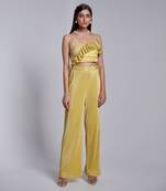 Beautiful Two Piece Set With Asymmetric Blouse Details The Pants Are In Crush Fabric