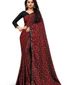 WOMEN  MAROON  LYCRA BLEND ZARI PRINT SAREE