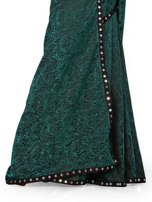 WOMEN  GREEN  LYCRA BLEND ZARI PRINT SAREE 5