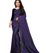 WOMEN  BLUE  LYCRA BLEND ZARI PRINT SAREE