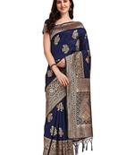 Blue Woven Banarasi Saree Without Blouse