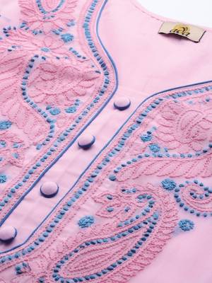 Handmade Baby Pink Georgette Lucknowi Chikankari Women Unstitched Suit Piece 2