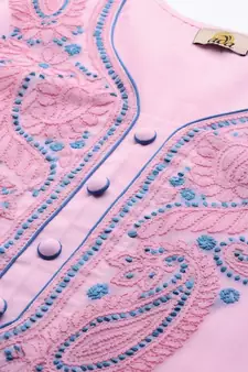 Handmade Baby Pink Georgette Lucknowi Chikankari Women Unstitched Suit Piece
