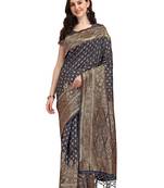 Dark Grey Woven Banarasi Saree Without Blouse