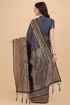 Dark Grey Woven Banarasi Saree Without Blouse
