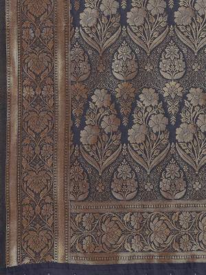 Dark Grey Woven Banarasi Saree Without Blouse 4