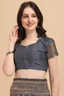 Dark Grey Woven Banarasi Saree Without Blouse