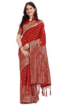Red Woven Banarasi Saree Without Blouse