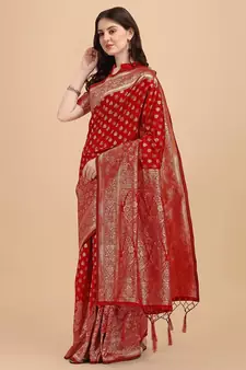 Red Woven Banarasi Saree Without Blouse